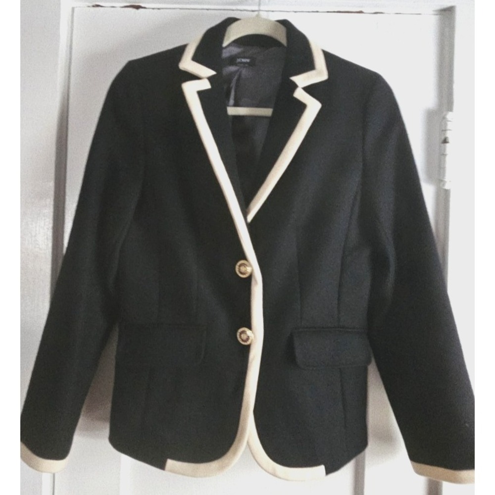 J Crew Lexington Blazer Ouvrier‎ Blazer  100% wool Enamel Buttons woman Sz 2